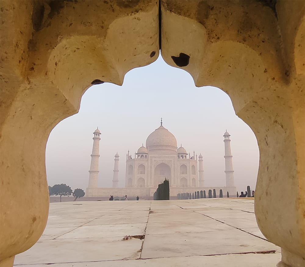 Taj Mahal through bench