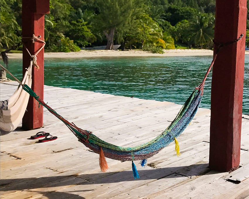 Lazing in hammocks in Guanaja