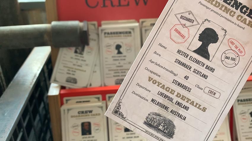 The boarding card for the SS Great Britain of Hester Baird who was a Stewardess from Stranraer, Scotland