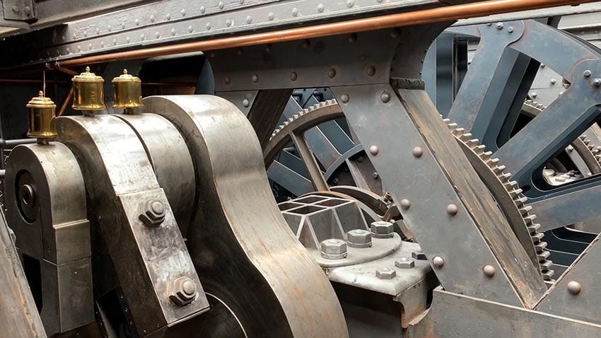 The cogs and wheels of the engine room on the SS Great Britain