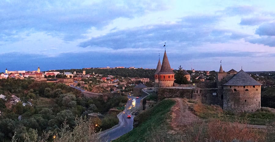 view over the turrets of Stara Fortetsya with a road between