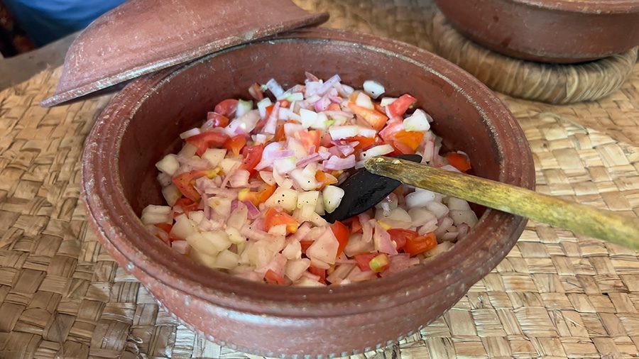 The best food in Sri Lanka to eat (including 5 easy recipes!) 8 onion, cucumber and tomato sambal in a clay lidded pot