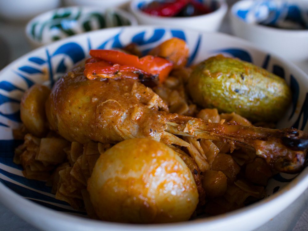 Sawa Taste Of Tunisia: Explore The Amazing Food Of Tunisia 55 The prawns with onions, courgette, potatoes and nwasser pasta
